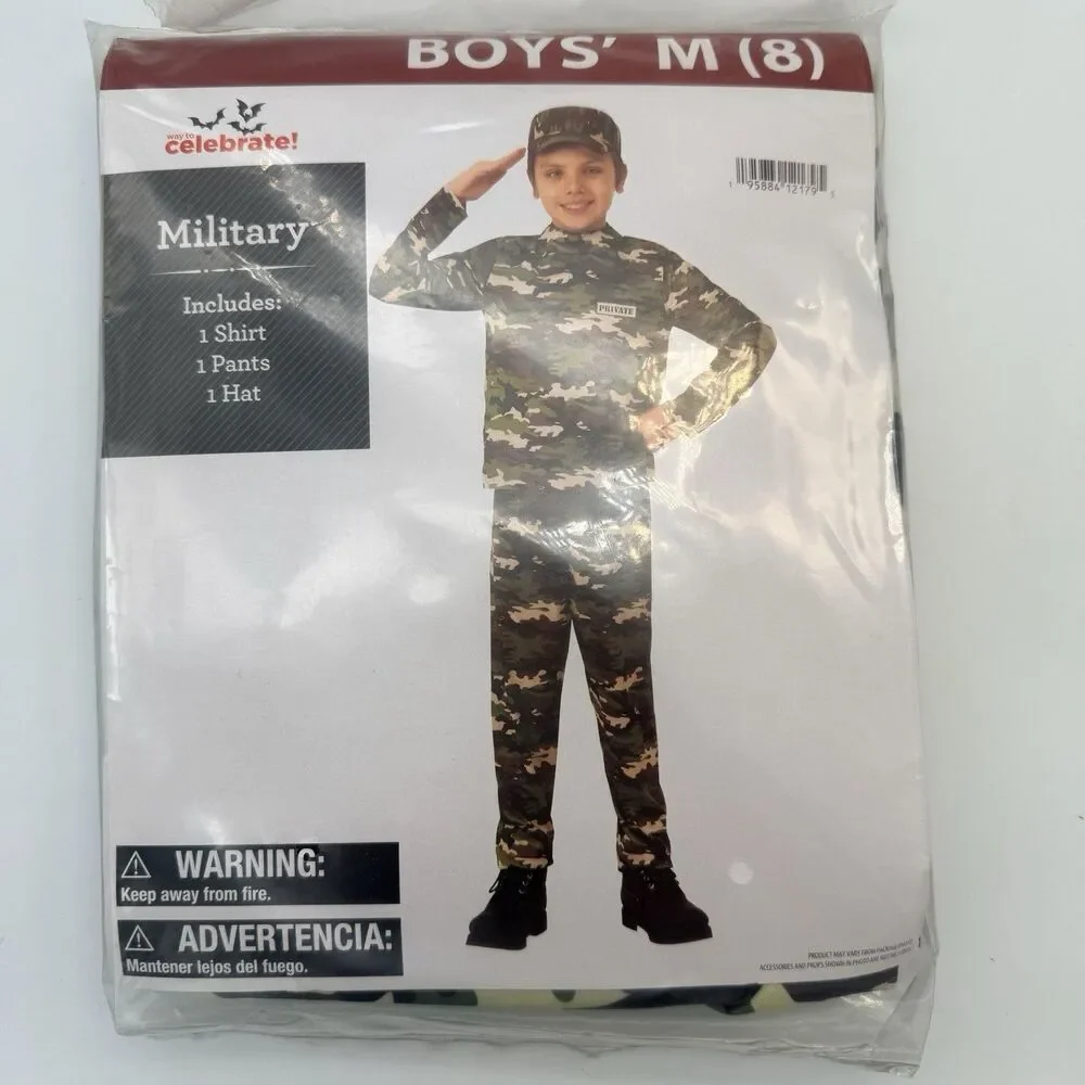 Boys Military Costume Size Medium 8 Halloween Dress Up Camouflage Set NEW Sealed